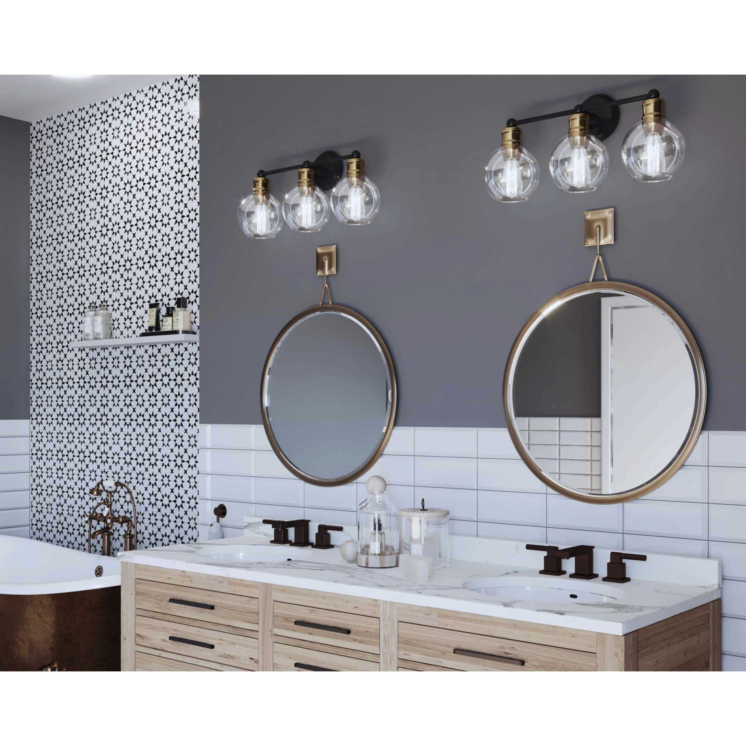 Hansford 3 Light 25 inch Antique Bronze Bath Vanity Wall Light in Antique Bronze and Vintage Brass